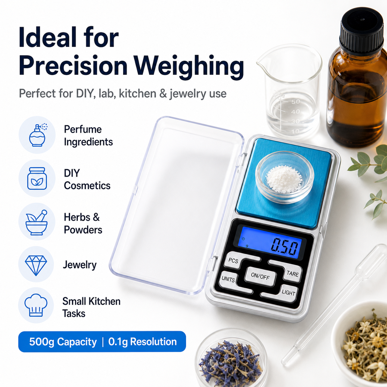 Portable mini precision scale with blue light