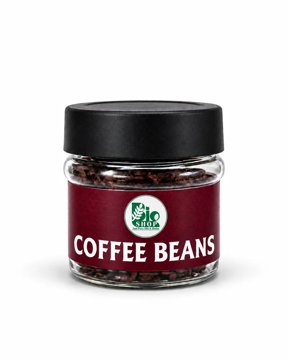 Roasted whole coffee beans with dark brown color and natural texture on a white background for DIY cosmetics and perfume aroma experiments at Bio Shop Pakistan.