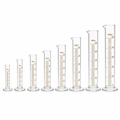 Set of 8 glass measuring cylinders from 5ml to 1000ml for perfume making, essential oils and cosmetic formulation