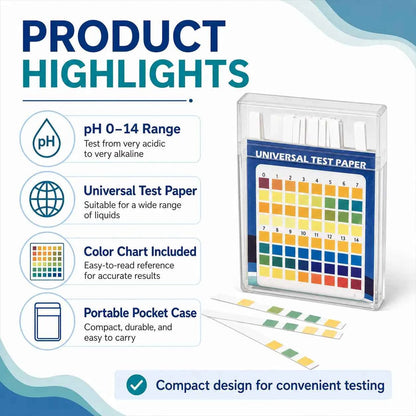 Universal pH Test Strips pH 0–14 – Wide Range Indicator Paper with Color Chart